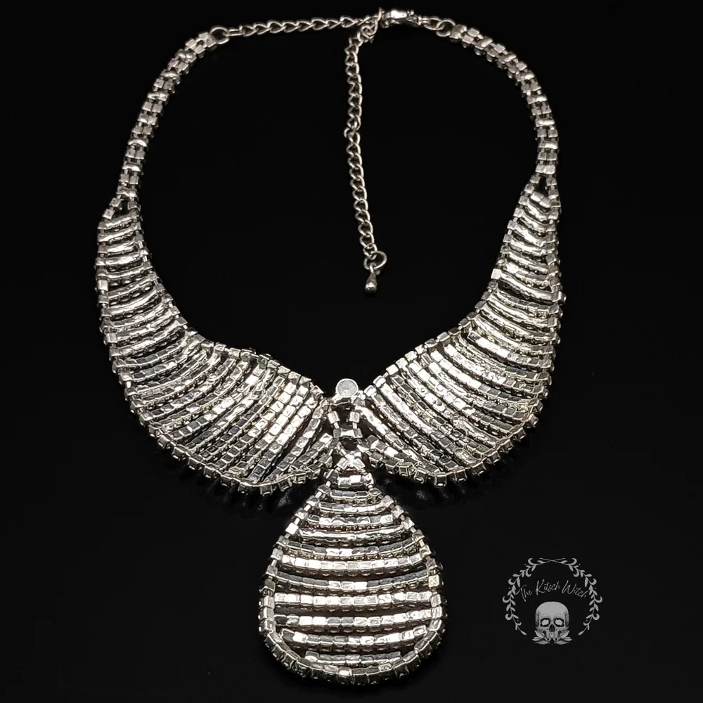 Large Teardrop Crystal Rhinestone Necklace - Wedding Bridal Prom Costume Bling - Picture 4 of 5
